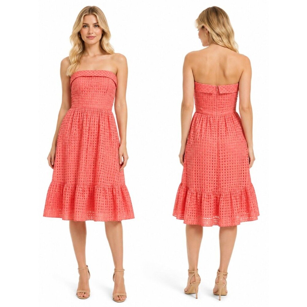 Anthropologie Hitherto Catherina Strapless Dress Women Coral Silk Blend Size 10